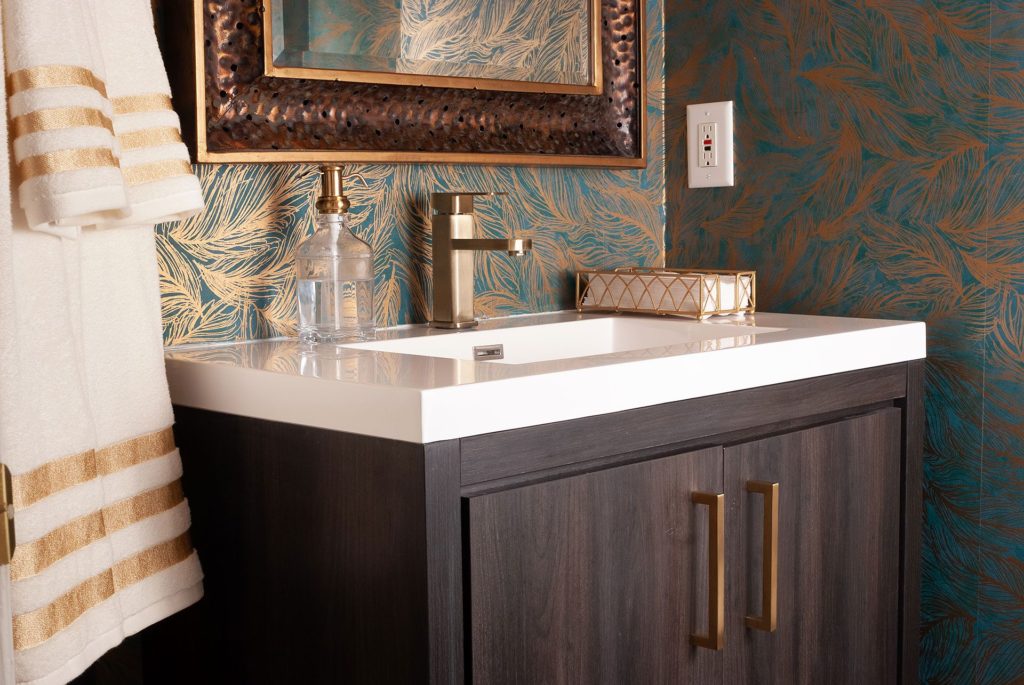 wallpaper, mirror, powder room